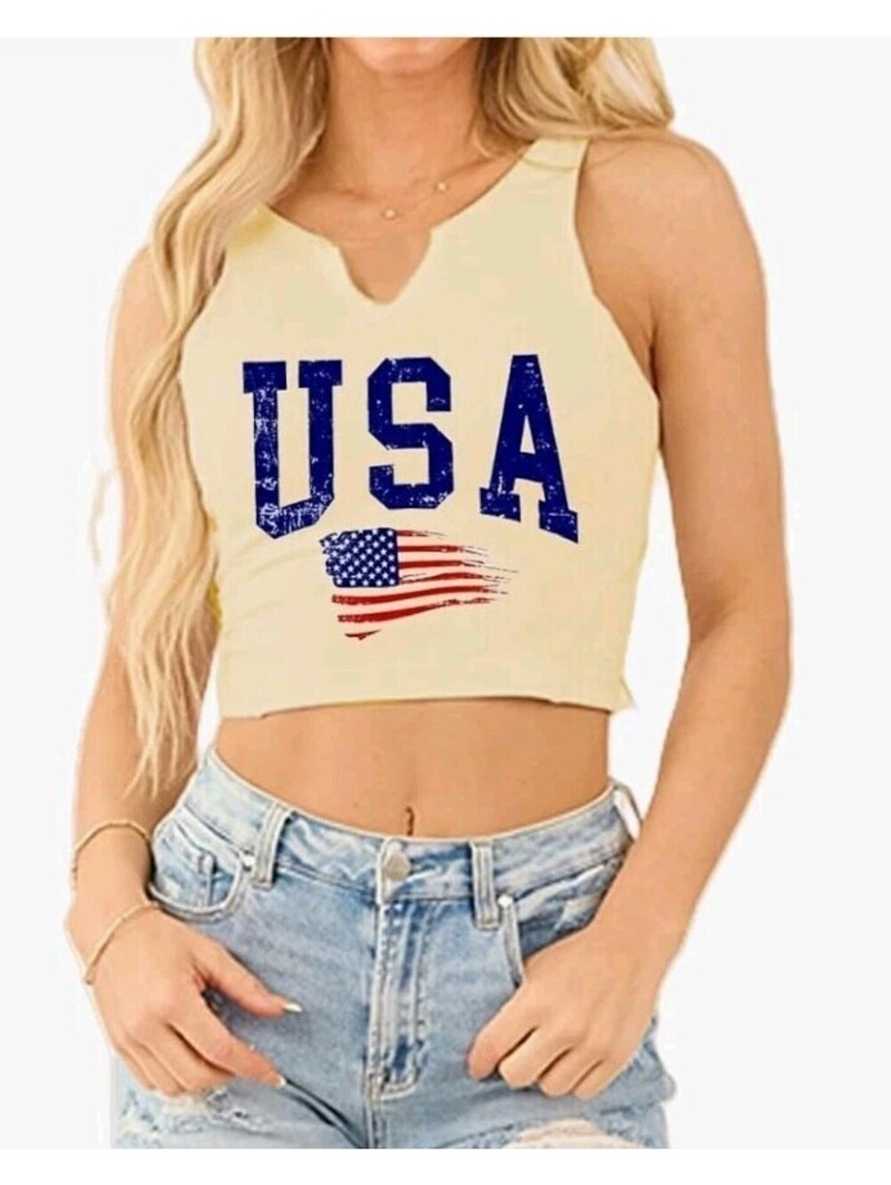 V Neck Short Tank Tops for Women 4th of July USA Stars Stripes Flag Graphic...